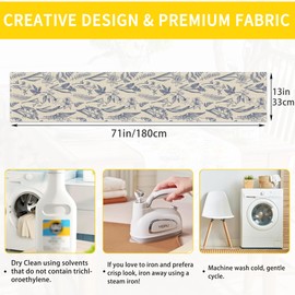 Navy Blue Herbs Wild Flower Table Runner Linen Long Farmhouse Rustic TableRunner for Party Holiday Dining Room /Kitchen,13 x 70 Inches