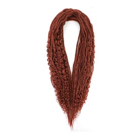 Ajsowju Wavy Dreadlocks Synthetic Curly Ends Double Ended Dreadlock Extensions 24inches 10 Strands Thin 0.6cm Soft Red Brown DE Dreadlock Extension for Women (Curly 10 Strands, 350#)