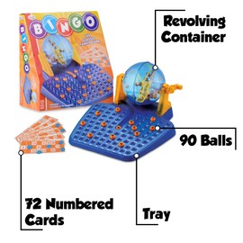 Toyrific | Complete Classic Bingo Game Set, Traditional Family Game, Educational 72 Cards and 90 Numbered Balls for Children and Adults