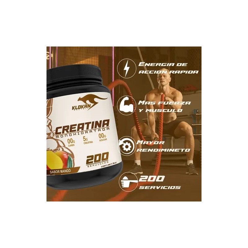 Creatina Klokan Monohidratada 1kg 200serv. Varios Sabores
