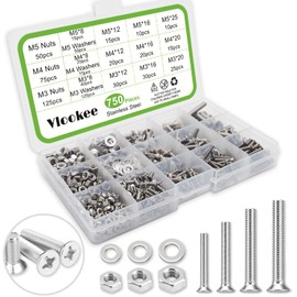 750 Piece Screw Set M3 M4 M5 Ultra Low Head Countersunk Screw SUS304 Stainless Steel Cross Hole Countersunk Screw Countersunk Screw Flat Machine Screw Screw for Precision Equipment Pan Head Screws with Nuts, Washers, Storage Box Included