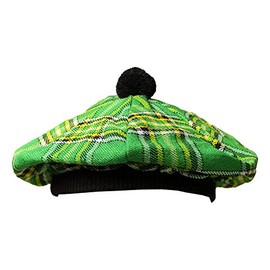 Scottish Traditional Tam o' Shanter Flat Bonnet Kilt Tammy Hat One Size in Many Tartans (Irish Green 007TCP)
