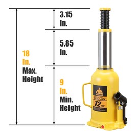 Torin Hydraulic Welded Bottle Jack 12 Ton,portable Car Jack ,24,000 LBs Capacity with pump handle for cas,suv, Yellow,Jack Boss