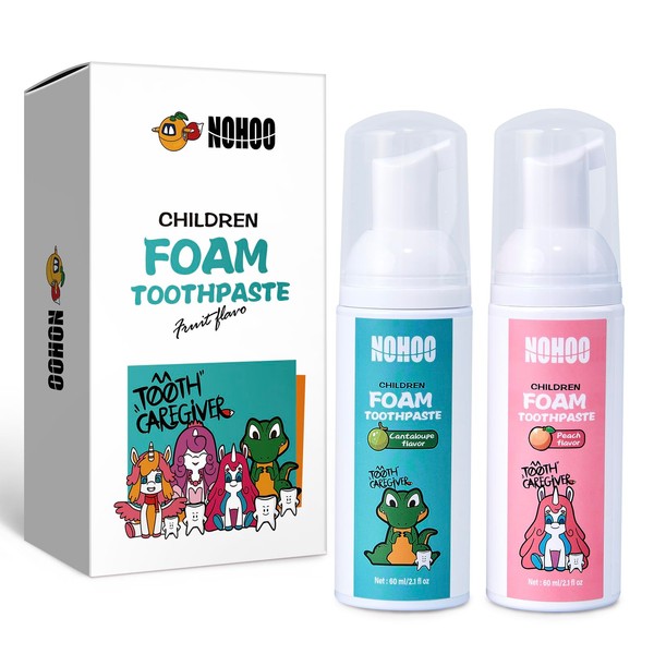 NOHOO Kids Foam Toothpaste with Fruit Flavor,Fluoride Free Natural Formul,