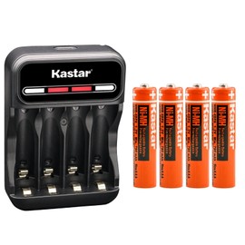 Kastar 4-Pack Battery and CMH4 Smart USB Charger Compatible with Panasonic 1.2V 400mAh BK40AAABU, 1.2V 550mAh HHR-4DPA/4B HHR-55AAABU, 1.2V 650mAh HHR-65AAABU, 1.2V 750mAh HHR-75AAA/BU Battery