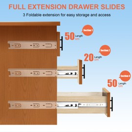 12 inch Drawer Slides 4 Pairs (8pcs) Full Extension Ball Bearing Drawer Rails Side Mount 3 fold Metal Dresser Runners for File Cabinet Trash Can Kitchen Wardrobe Glides 12" Silver 100 LB Capacity