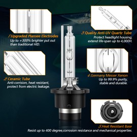 Asasytal D2S Xenon Bulbs 6000K Diamond White High Low Beam 12V Car Light 35W Replacement Bulb, 2 Pcs