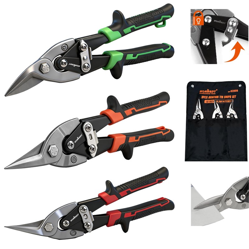 HORUSDY 3 Pack Aviation Tin Snips Set, 10 Inch Metal