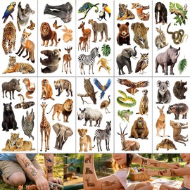 60 PCS Realistic Wildlife Jungle Animal Temporary Tattoos Sticker Reptile Wild Theme Birthday Party Decoration Supplies Favors Gifts for Kids Boy Girls Zoo Cute Safari Fake Tattoo School Reward Q1132