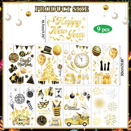HOWAF 9 Sheets of Window Stickers New Year's Eve Decoration 2025, Happy New Year Window Stickers, New Year's Eve Window Stickers for Window Decoration, New Year Decoration, Happy New Year Decoration