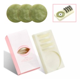Mouyic 3 Piedra Jade + Base Para Aplicacion De Pestañas Color Verde Espesor 1 Mm Largo 1 Mm Tipo De Curvatura C
