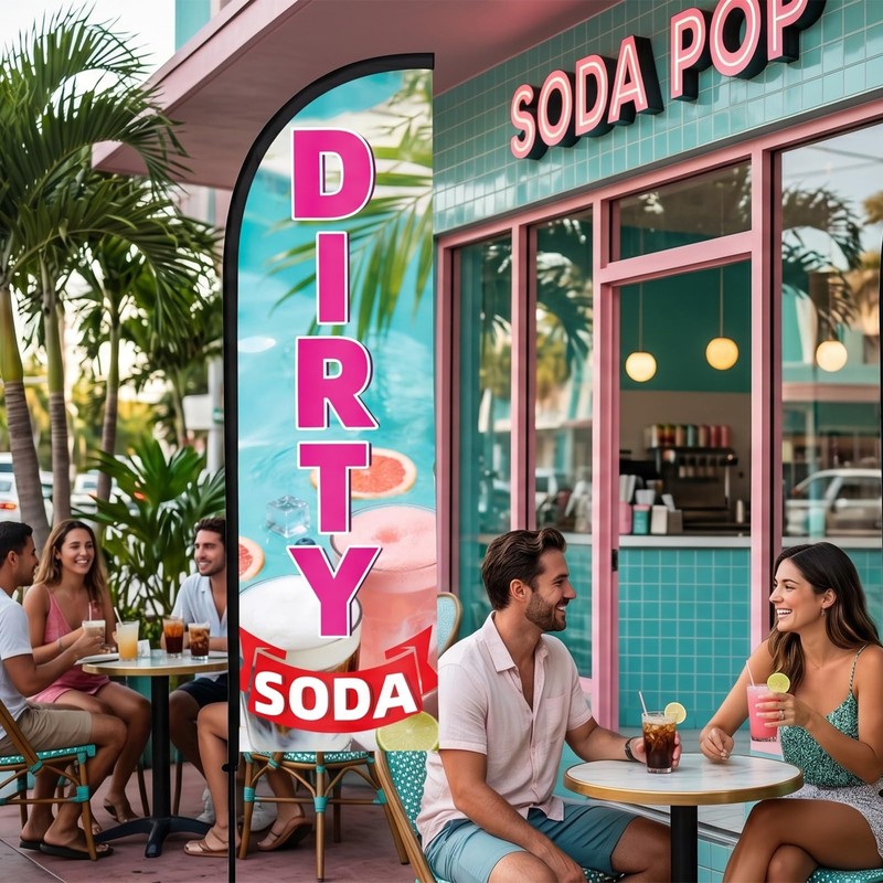 WODICY Dirty Soda Feather Flag with Poles 8.2ft Soda Bar