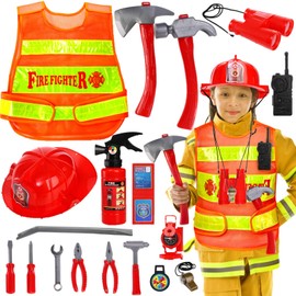 Noamus 18 Packs Fireman Costume for Kids, Firefighter Dress-Up Toy Set, Fire Chief Pretend Role Play Accessories, Fireman Vest Helmet Fire Extinguisher for Children Boys Girls, Pretend Play Gift