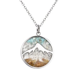 Lauren-Spencer Gemstone Mountain Necklace for Women White Howlite Turquoise Tumbled Chips Pendant Necklace Dainty Mountain Range Necklaces for Women Nature Jewelry Gift (Circle Necklace-White Howlite+Turquoise+Gold Sand)