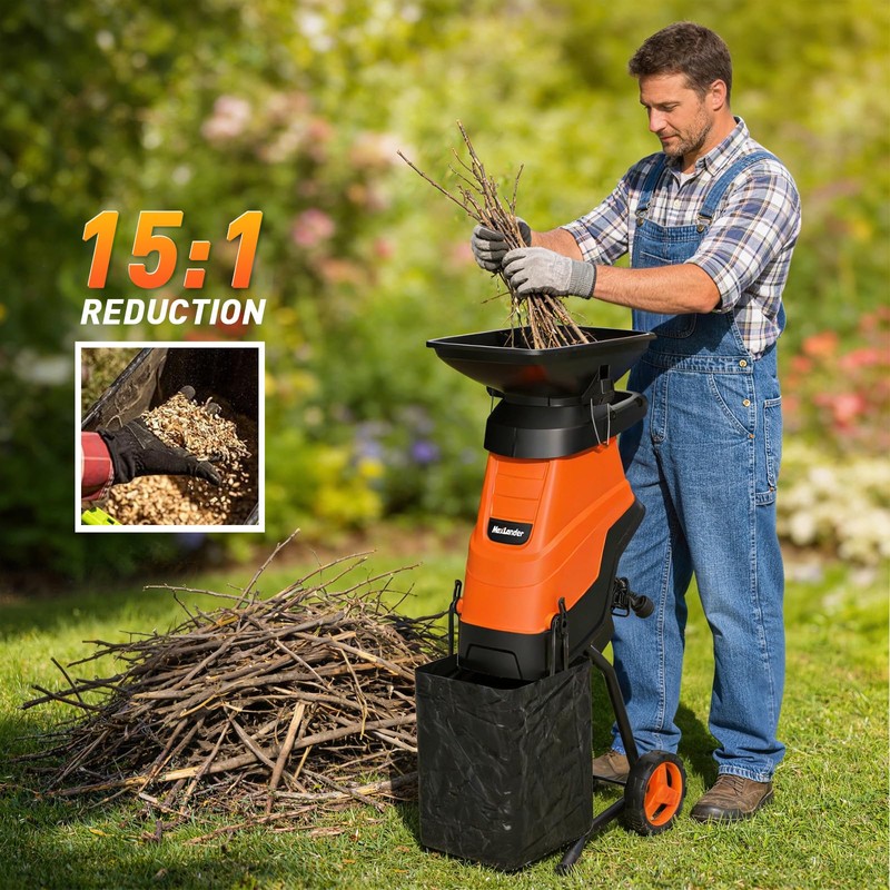 MAXLANDER Electric Wood Chipper Shredder, 15-Amp Corded Yard Mulcher with