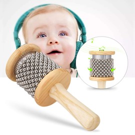 Wooden Cabasa, Percussion Instruments with Metal Beads for Adults Student Kids Hand Shaker Cabasa Wooden Handle CabasaMusic Instrument Latin percussion Cabasa Small