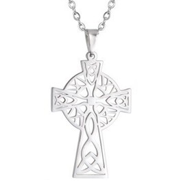 Fantasy Forge Jewelry Celtic Cross Necklace Silver Surgical Stainless Steel Trinity Crucifix Charm & Chain Womens Mens