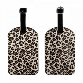 Zoczos Leopard Print Leather Luggage Travel Bag Tags Nature Wild Animals Pattern Beast Luggage Tag Holder Name ID Labels Set for Men Women, 1 Pack