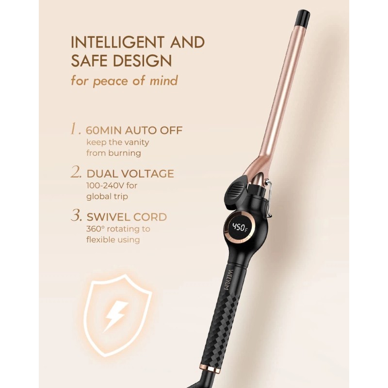 Weeyum Small Curling Iron 1/2 Inch Barrel Tiny Curling Wand