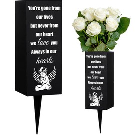 WEBEEDY Cemetery Vases with Spikes Metal Memorial Vases Angel Cemetery Vase Black Cemetery Flower Holder with Drainage Holes Garden Decoration Memorial Gift for Loss of Loved One,8x20 cm