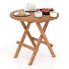 Tangkula Patio Folding Side Table, Teak Wood Round End Table