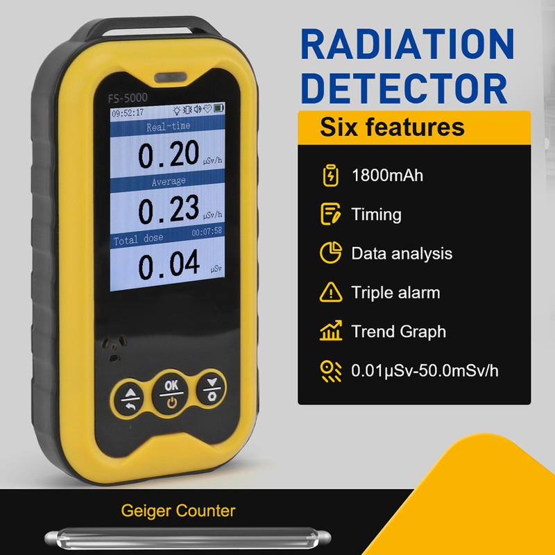 Portable Radiation Monitor 0.01μSv/h‑50msv/h 1800mAh 2.4 in TFT LCD Screen
