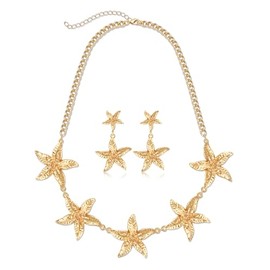 Gold Starfish Earrings Necklace Jewelry Set -Boho Summer Vacation Gold Starfish Layer Earrings Necklace Beach Wedding Jewelry Gift for Ocean Lovers