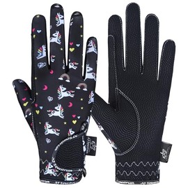 AFE Kids Gloves For Girls Boys Unisex Horse Riding Gloves Outdoor Gloves Sports Gloves Cycling Gloves For Children Unicorn Design (Large)