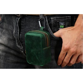 leather coin pouch for men - small crazy horse genuine leather zero wallet pouch with zipper for cash, cards, coins lipstick and other small things with key chain(dark green) (dark green)