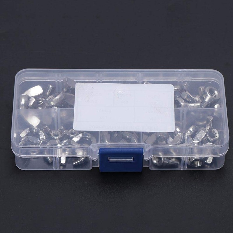 50pcs M3-M8 Stainless Steel Wing Nut Butterfly Nuts Kits for