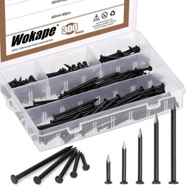 Wokape 300Pcs Steel Nails Assortment Kit, 20MM 30MM 40MM 50MM 60MM Black Galvanized Hardware Nails Cement Nails for Hanging Pictures, Wall Nails, Wood Nails, Finishing Nails, Household and DIY