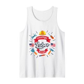 Happy Labor Day Celebration Patriotic Tools & American Flag Tank Top