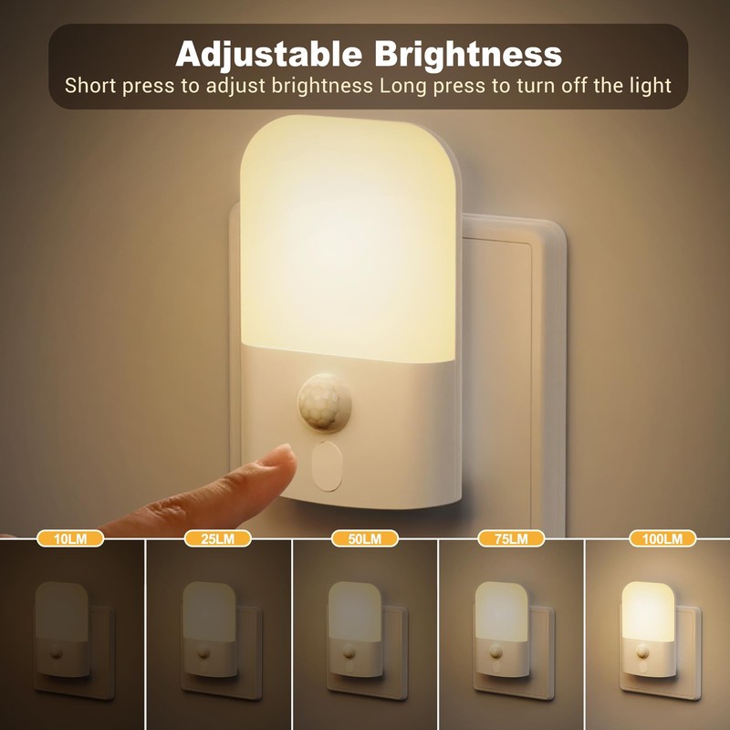 Pack of 2 Night Light Socket with Motion Sensor, 5