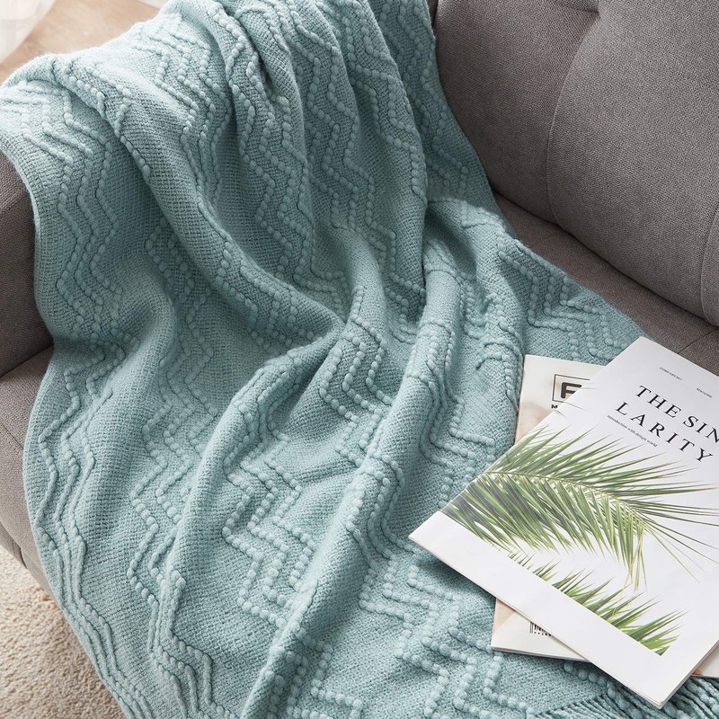 BOURINA Textured Solid Soft Sofa Throw Couch Cover Knitted Decorative