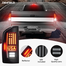 LED Tail Light Assembly + 3rd Third Brake Cargo Lamp Compatible with Dodge RAM 1500 2007-2008, for Dodge RAM 2500 3500 2007-2009 Pickup [Factory Halogen Type], High Mount Stop Lamp, 3 Pcs, Smoked Lens