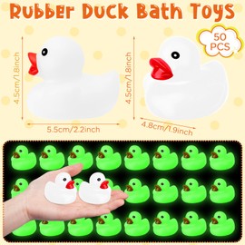 Chitidr Glow in The Dark Rubber Ducks 2.2'' Luminous Mini Rubber Duck Fluorescent Tiny Ducks Light up Floating Squeaky Bathtub Toys for Baby Showers Summer Beach Pool Party Games(24 Pcs, White)