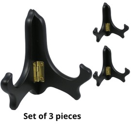 BANBERRY DESIGNS Black Folding Wood Easels - Premium Quality Display Stands - Set of 3 - Ideal for Small Plates Plaques Books Tiles - 4" H