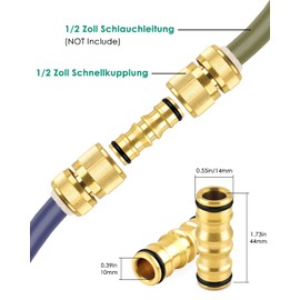ERKOON Hose Coupling 1/2 Inch Brass, 4 Pieces 1/2 Inch Hose Connection 13 mm Double Plug Garden Hose Connectors Coupling Connector Brass Two Way for Garden and Home Tap