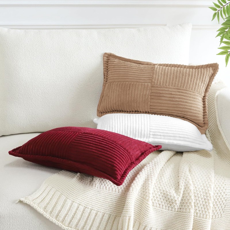 Artscope Corduroy Cushion Covers Pack of 2 Modern Patchwork Throw
