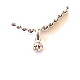 Sterling Silver 925 Beaded Stretch Bracelet with Crystal/April Birthstone Bezel Charm
