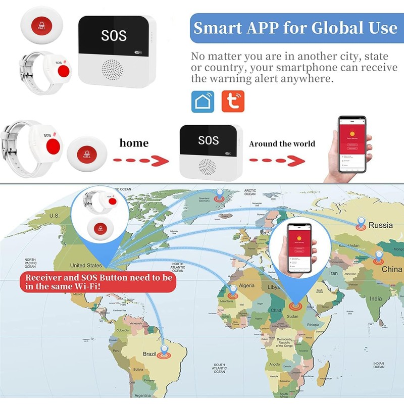 WiFi Caregiver Call Button System Smart App Alert Emergency Call