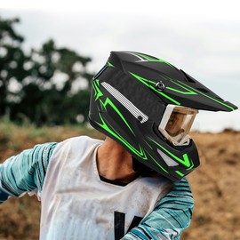 TTMiku DOT Youth Adult Motocross Dirt Bike Helmet W/Goggles Gloves & Mask, Quick Release Buckle Adjustable Sun Visor ATV BMX MX Quad Off-Road Motorcycle Helmet, Green, M