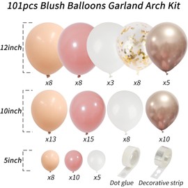Balloons Garland Pink Gold, Balloons Garland Pink, Retro Pink Cream Gold White Balloons for Birthday Wedding, Pink Balloons Set for Baby Shower, Baby Shower, Wedding, Birthday Decoration Girls