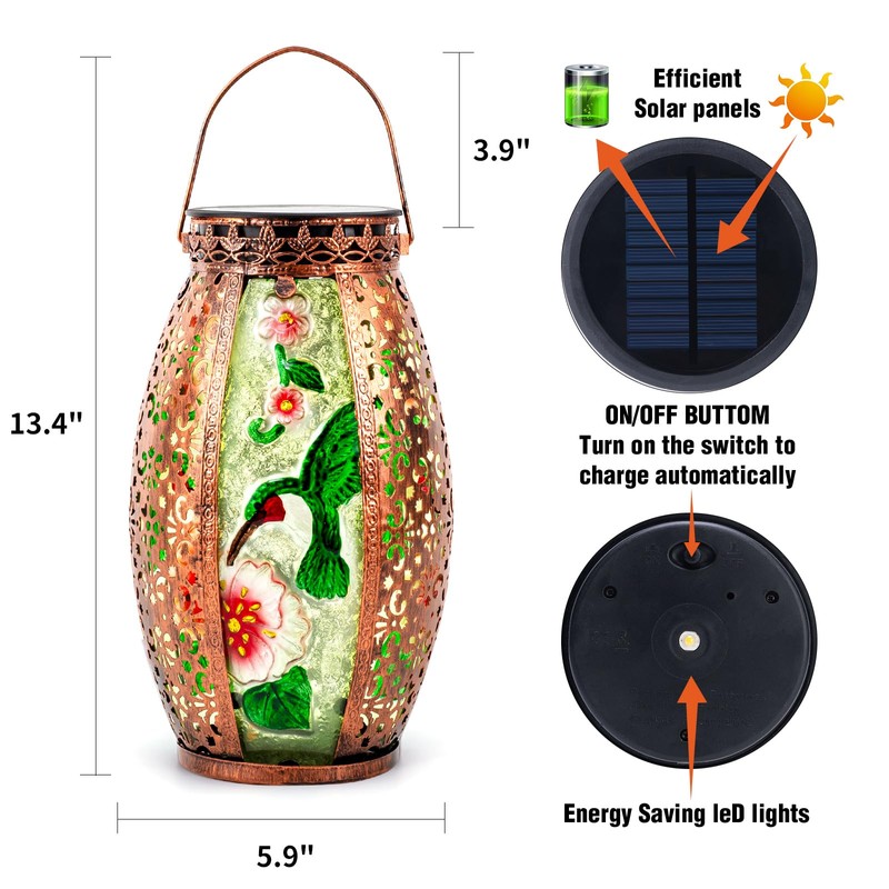 Gifts for Women Mom Grandma, Outdoor Solar Lantern-Waterproof Hummingbird Hanging
