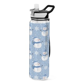 FLildon Christmas Snowman Snowflakes Water Bottle with Straw Lid 32oz Leakproof Clear Gym Water Bottles for Women Men Outdoor Sport Drinking