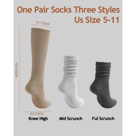 REACH STAR Grip Pilates Socks for Women, Yoga Slouch Socks with Grip for Barre Workout Hospital Long Scrunch Slipper Socks (US, Numeric, 6, 10, 3, Black+White+Light Gray)