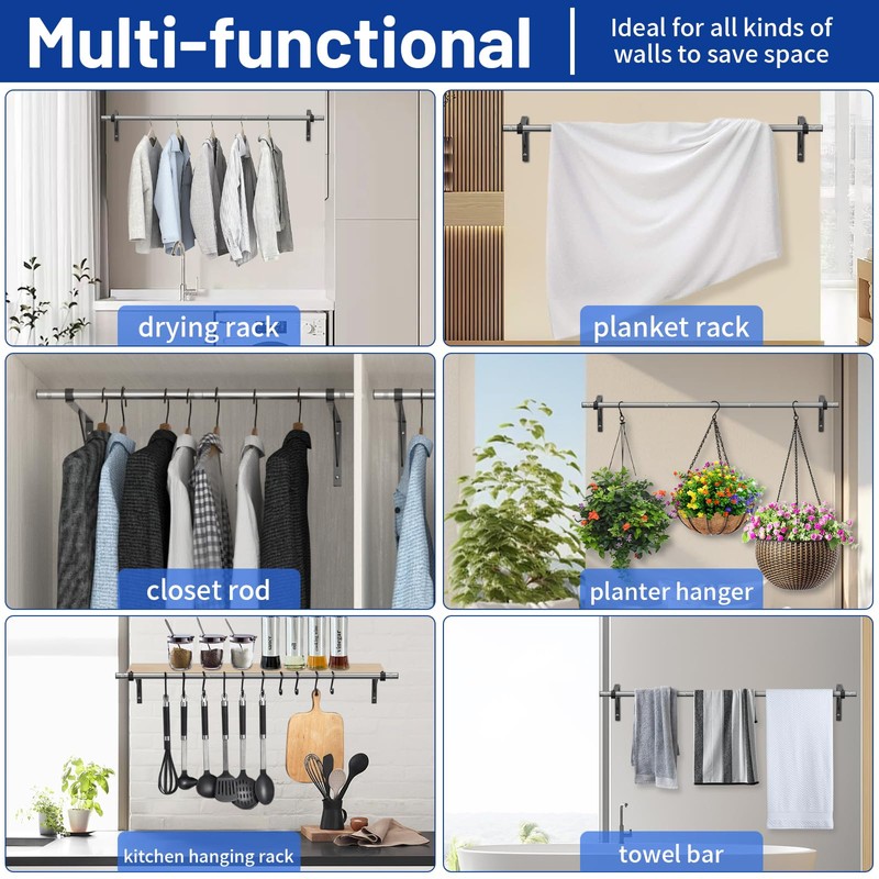 FCCRETA Clothes Rack Wall Mounted - 44'' Pipe Clothing Rack