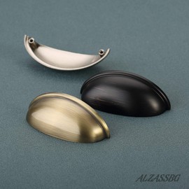 Alzassbg 5 Pack Brushed Antique Brass Cabinet Cup Pulls, 3 Inch(76mm) Hole Centers Cabinet Handles Hardware Bin Cup Metal Drawer Pulls Handles AL3031AB