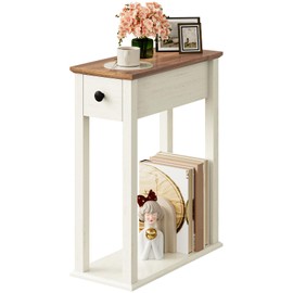 CHOEZON Farmhouse End Table, 2-Tier Narrow Side Table with Drawer, Wooden Nightstand, for Small Space, Living Room, Bedroom
