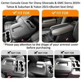 Center Console Cover for Chevy Silverado/GMC Sierra Accessories 2019-2026, Tahoe & Suburban & Yukon 2021-2026 Armrest Cover Middle Cut Leather Protector Pad (Bucket Seat Consoles)(Black Stitches)